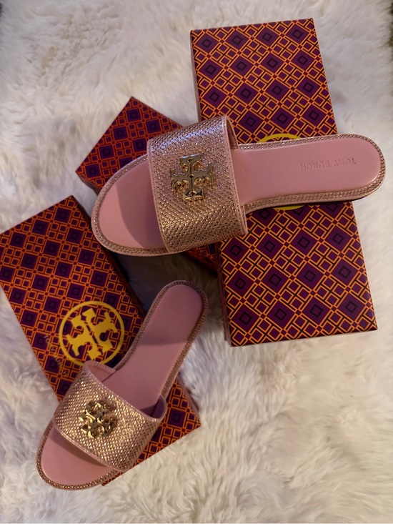 Tory Burch Shoes - Tory Burch Rose Gold Metallic Slide Mules